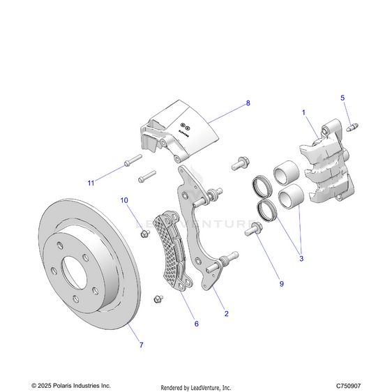 An Image of a Genuine Polaris Parts Schematic Diagram showing the schematic - BRAKES: FRONT CALIPER - 2026 POLARIS RZR XP S 1000 ULTIMATE