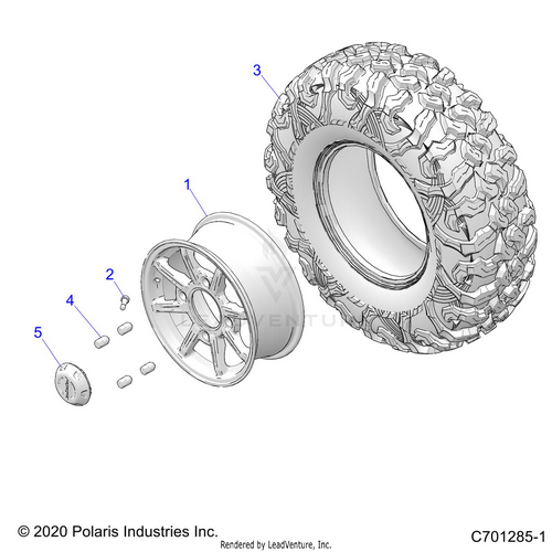 An Image of a Genuine Polaris Parts Schematic Diagram showing the schematic - WHEELS: FRONT - 2022 POLARIS RZR PRO XP 4 PREMIUM EVAP