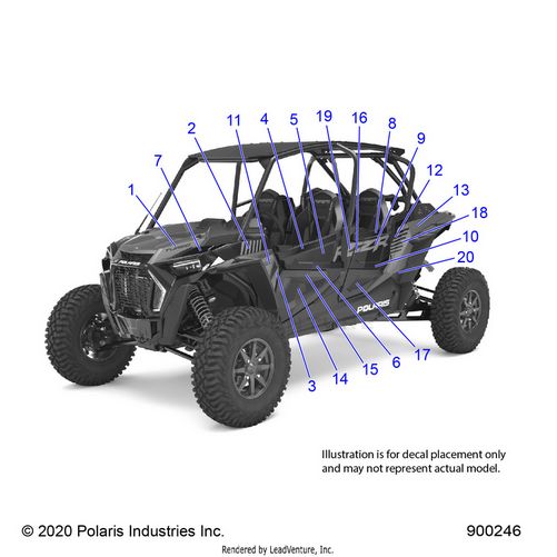 An Image of a Genuine Polaris Parts Schematic Diagram showing the schematic - BODY: DECALS GRAPHICS - 2021 POLARIS RZR TURBO S 4
