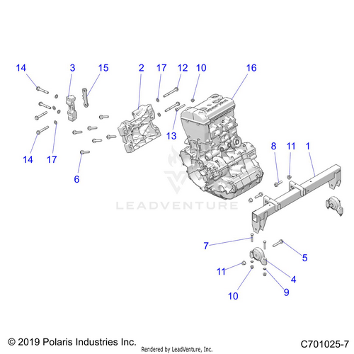 An Image of a Genuine Polaris Parts Schematic Diagram showing the schematic - ENGINE: MOUNTING & LONG BLOCK - 2022 POLARIS RZR XP 1000 SPORT
