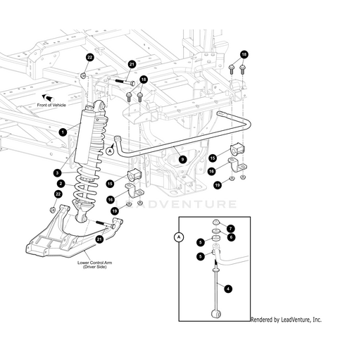 A technical diagram from Havoc Models shows assembly of the OEM Arctic Cat Rear Shock 2Pass White-Assembly, with numbered parts and labels for driver side lower control arm, shock absorber, sway bar, and front of vehicle positions.