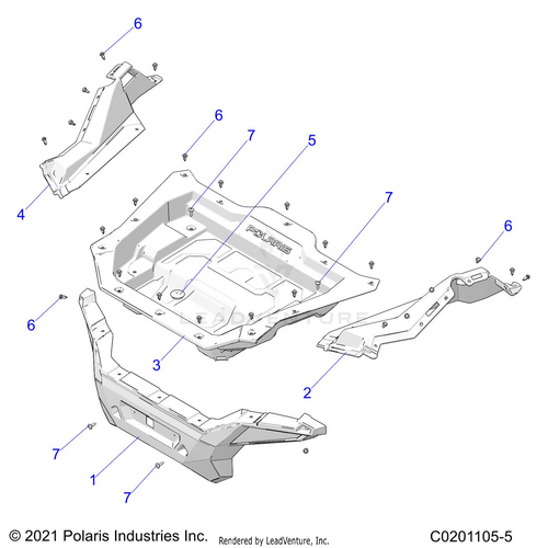 An Image of a Genuine Polaris Parts Schematic Diagram showing the schematic - BODY: REAR RACK and CARGO BOX - 2023 POLARIS RZR 200 EVAP