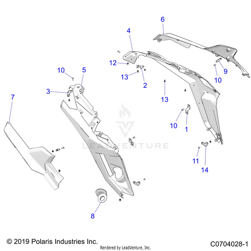 An Image of a Genuine Polaris Parts Schematic Diagram showing the schematic - BODY: REAR FENDERS - 2024 POLARIS RZR PRO XP PREMIUM
