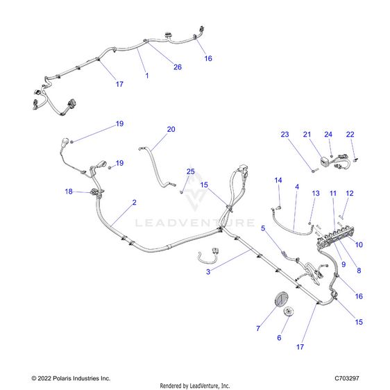 An Image of a Genuine Polaris Parts Schematic Diagram showing the schematic - ELECTRICAL: WIRE HARNESS PERIPHERAL - 2023 POLARIS RZR PRO R SPORT/PREMIUM