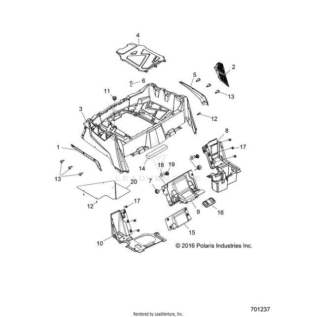 An Image of a Genuine Polaris Parts Schematic Diagram showing the schematic - BODY: REAR RACK and FENDERS - 2017 POLARIS RZR 570 S