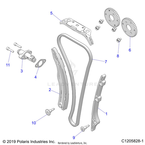 An Image of a Genuine Polaris Parts Schematic Diagram showing the schematic - ENGINE: CAM CHAIN AND TENSIONER - 2024 POLARIS RZR PRO XP PREMIUM