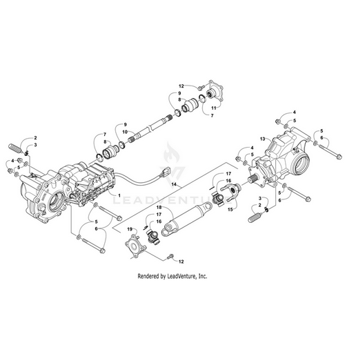 Exploded diagram of a mechanical assembly featuring parts like shafts, bolts, seals, washers, and housing—including the Propeller Shaft - Front by Arctic Cat—all clearly numbered for identification and assembly reference.