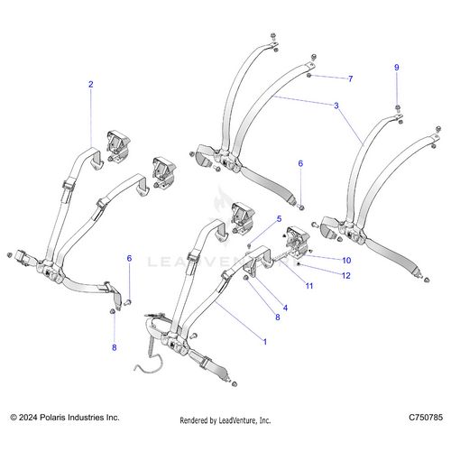 An Image of a Genuine Polaris Parts Schematic Diagram showing the schematic - BODY: SEAT BELT MOUNTING - 2026 POLARIS RZR PRO S 4 ULTIMATE