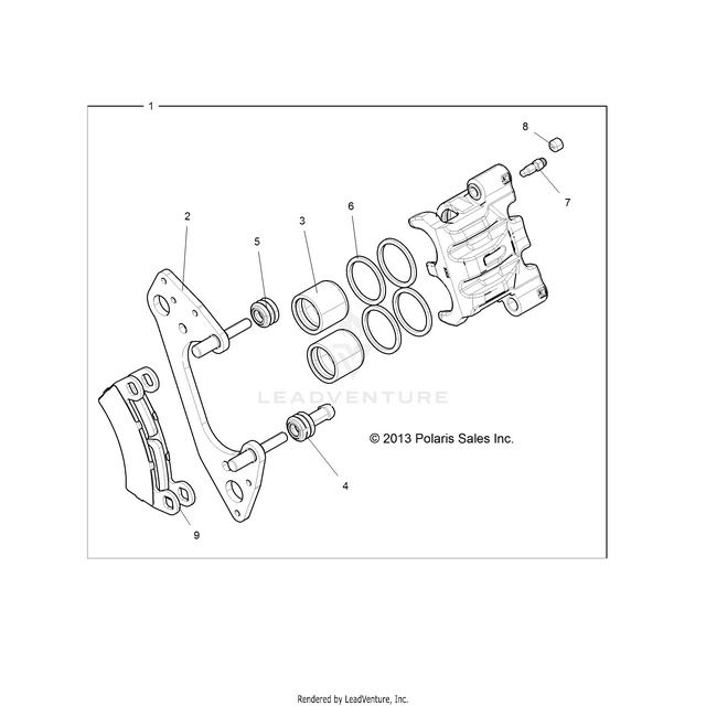 An Image of a Genuine Polaris Parts Schematic Diagram showing the schematic - BRAKES: FRONT CALIPER - 2018 POLARIS RZR XP 4 1000