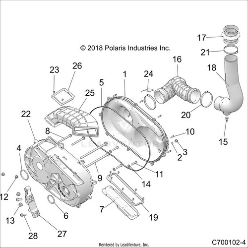 An Image of a Genuine Polaris Parts Schematic Diagram showing the schematic - DRIVE TRAIN: CLUTCH COVER AND DUCTING - 2021 POLARIS RZR RS1 EPS