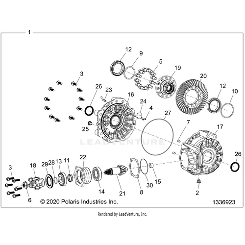 An Image of a Genuine Polaris Parts Schematic Diagram showing the schematic - DRIVE TRAIN: GEARCASE REAR - 2026 POLARIS RZR PRO R 4 LE