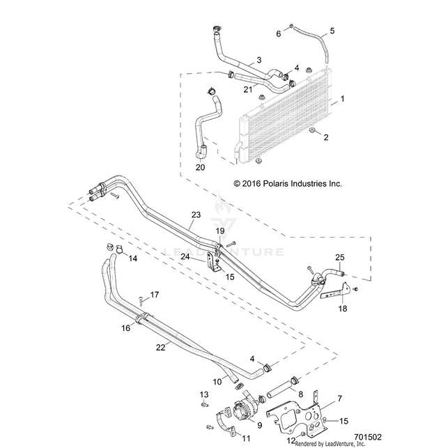 An Image of a Genuine Polaris Parts Schematic Diagram showing the schematic - ENGINE: COOLING AUX. SYSTEM - 2018 POLARIS RZR XP 4 TURBO