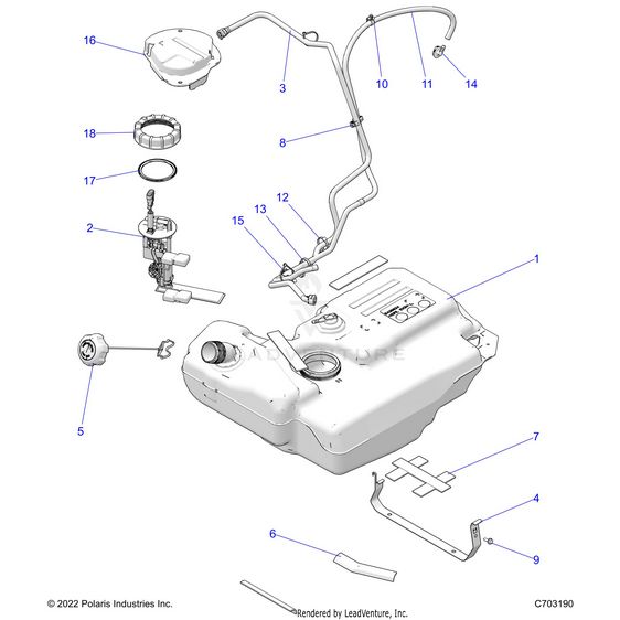 An Image of a Genuine Polaris Parts Schematic Diagram showing the schematic - FUEL: SYSTEM TANK - 2025 POLARIS RZR TRAIL S 1000 ULTIMATE