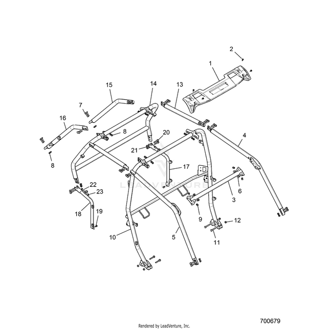 An Image of a Genuine Polaris Parts Schematic Diagram showing the schematic - CHASSIS: CAB FRAME - 2018 POLARIS RZR XP 4 TURBO