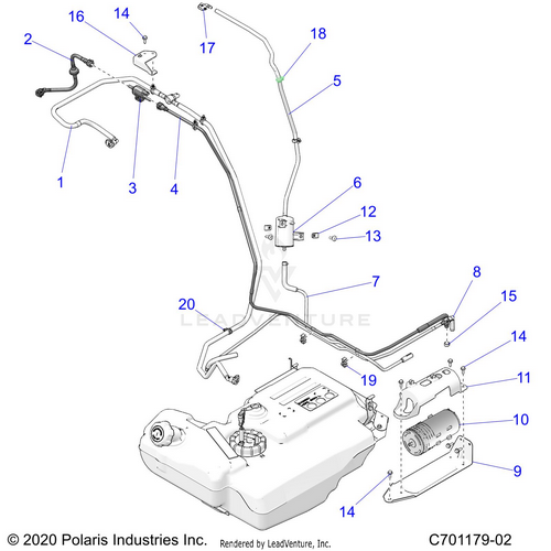 An Image of a Genuine Polaris Parts Schematic Diagram showing the schematic - BODY: FUEL LINES EVAP - 2021 POLARIS RZR TURBO S