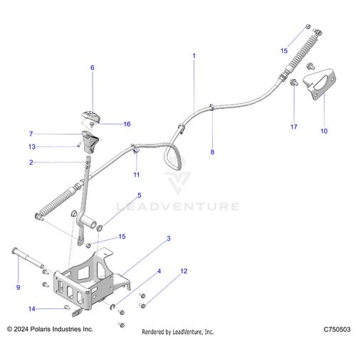 An Image of a Genuine Polaris Parts Schematic Diagram showing the schematic - DRIVE TRAIN: GEAR SELECTOR - 2025 POLARIS RZR PRO S PREMIUM