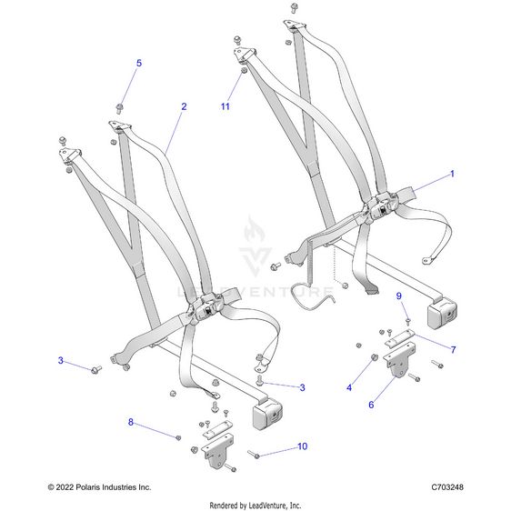 An Image of a Genuine Polaris Parts Schematic Diagram showing the schematic - BODY: SEAT BELT MOUNTING 6 POINT - 2024 POLARIS RZR PRO R ULTIMATE