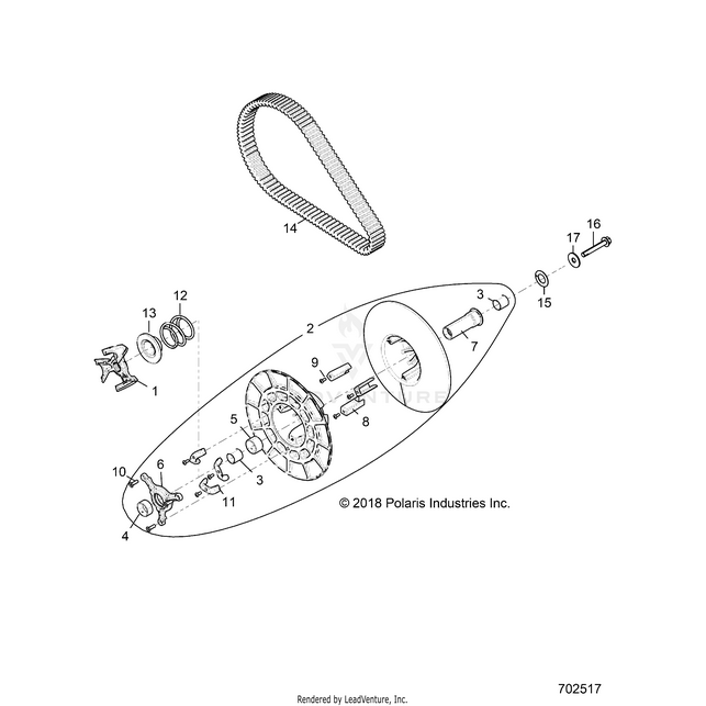 An Image of a Genuine Polaris Parts Schematic Diagram showing the schematic - DRIVE TRAIN: SECONDARY CLUTCH - 2019 POLARIS RZR XP TURBO S