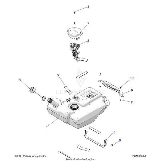 An Image of a Genuine Polaris Parts Schematic Diagram showing the schematic - FUEL: SYSTEM TANK - 2025 POLARIS RZR XP 1000 SPORT