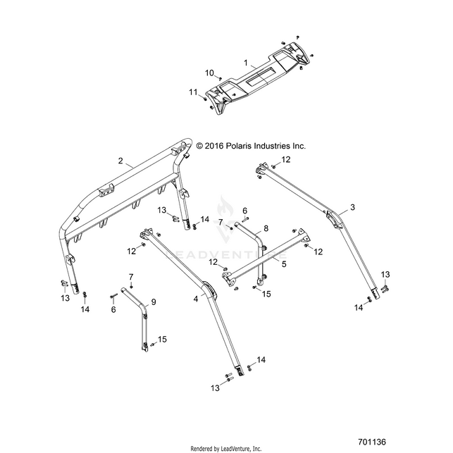 An Image of a Genuine Polaris Parts Schematic Diagram showing the schematic - CHASSIS: CAB FRAME - 2017 POLARIS RZR S 900