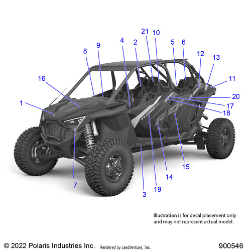 An Image of a Genuine Polaris Parts Schematic Diagram showing the schematic - BODY: DECALS - 2024 POLARIS RZR TURBO R 4 ULTIMATE