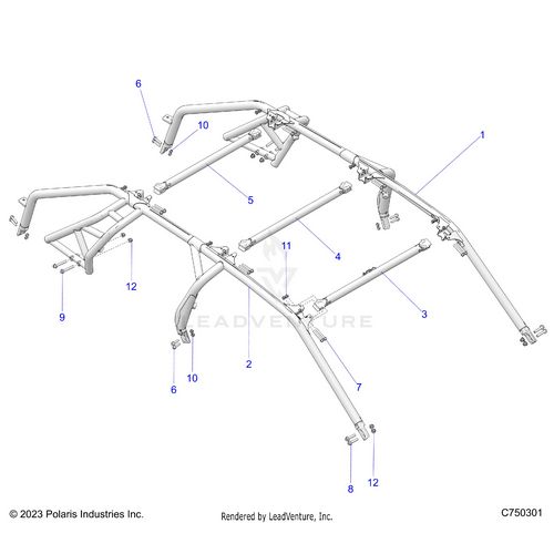 An Image of a Genuine Polaris Parts Schematic Diagram showing the schematic - CHASSIS: CAB FRAME - 2026 POLARIS RZR PRO S 4 ULTIMATE EVAP LE