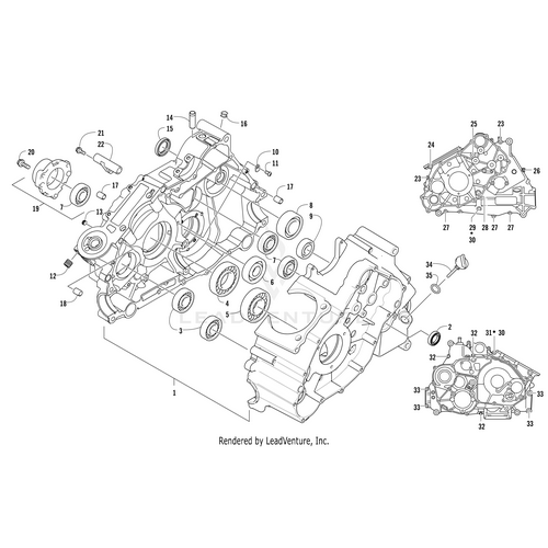 Exploded engine crankcase diagram featuring OEM Arctic Cat parts, such as the Machine Screw M6 X1X12 W/ Thd Lock. All parts are numbered for easy reference and include detailed insets for your Arctic Cat UTV or ATV.