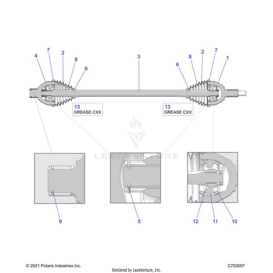 An Image of a Genuine Polaris Parts Schematic Diagram showing the schematic - DRIVE TRAIN: HALF SHAFT FRONT - 2025 POLARIS RZR PRO S ULTIMATE