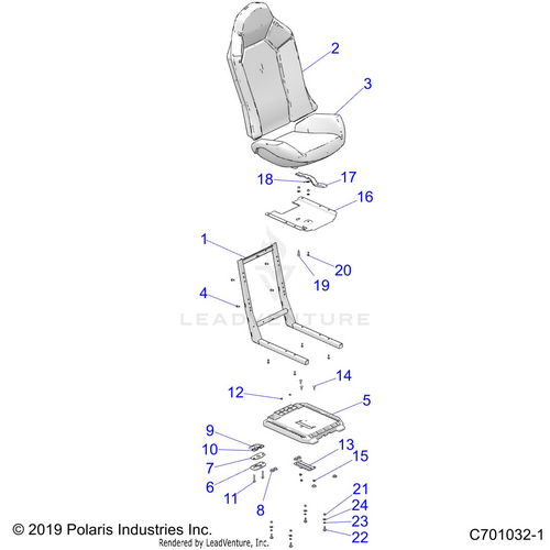 An Image of a Genuine Polaris Parts Schematic Diagram showing the schematic - BODY: SEAT ASM. AND SLIDER - 2021 POLARIS RZR TRAIL S 1000 EPS