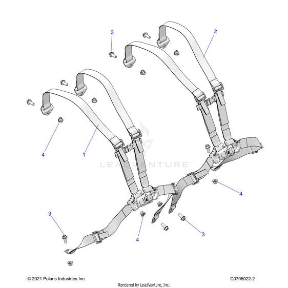 An Image of a Genuine Polaris Parts Schematic Diagram showing the schematic - BODY: SEAT BELT MOUNTING REAR - 2024 POLARIS RZR XP 4 1000 ULTIMATE