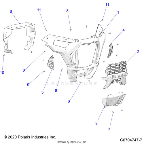 An Image of a Genuine Polaris Parts Schematic Diagram showing the schematic - BODY: FRONT BUMPER - 2022 POLARIS RZR TRAIL 900 PREMIUM