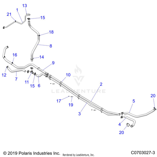 An Image of a Genuine Polaris Parts Schematic Diagram showing the schematic - ENGINE: COOLING ROUTING - 2023 POLARIS RZR TURBO R 4 PREMIUM RIDE COMMAND