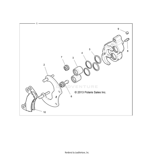 An Image of a Genuine Polaris Parts Schematic Diagram showing the schematic - BRAKES: REAR CALIPER - 2018 POLARIS RZR XP TURBO