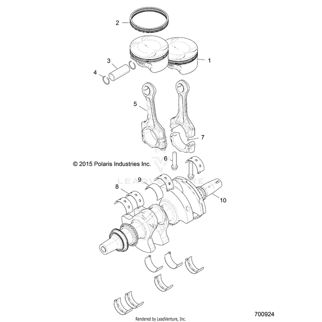 An Image of a Genuine Polaris Parts Schematic Diagram showing the schematic - ENGINE: CRANKSHAFT and PISTON - 2016 POLARIS RZR 4 900