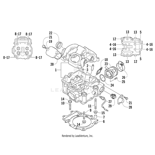 Exploded diagram of an engine assembly featuring OEM Arctic Cat parts, including the Water Temperature Switch by Arctic Cat, with each component—gaskets, bolts, covers, housings—clearly numbered for easy identification.