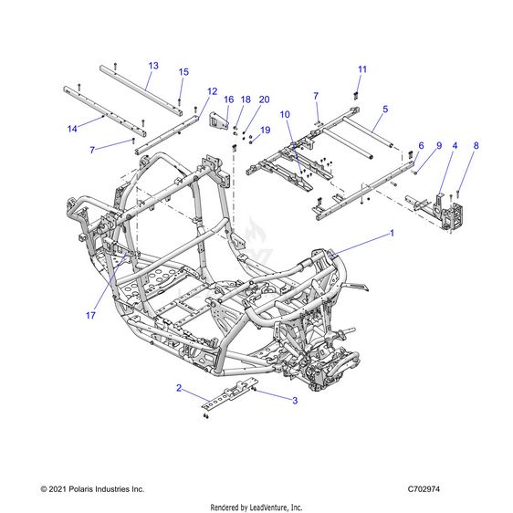 An Image of a Genuine Polaris Parts Schematic Diagram showing the schematic - CHASSIS: MAIN FRAME - 2023 POLARIS RZR TURBO R PREMIUM RIDE COMMAND