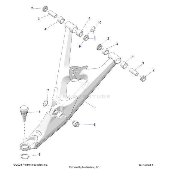 An Image of a Genuine Polaris Parts Schematic Diagram showing the schematic - SUSPENSION: FRONT CONTROL ARMS LOWER - 2025 POLARIS RZR PRO R SPORT