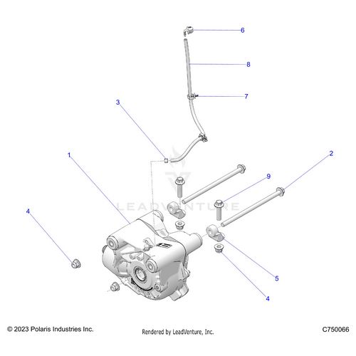 An Image of a Genuine Polaris Parts Schematic Diagram showing the schematic - DRIVE TRAIN: FRONT GEARCASE MOUNTING - 2024 POLARIS RZR TURBO R 4 SPORT
