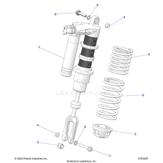 An Image of a Genuine Polaris Parts Schematic Diagram showing the schematic - SUSPENSION: FRONT SHOCK MOUNTING - 2024 POLARIS RZR PRO R ULTIMATE