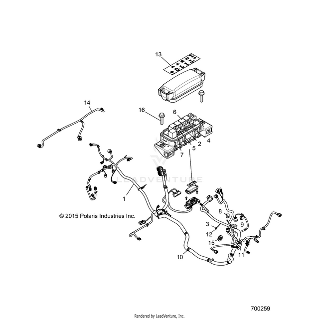 An Image of a Genuine Polaris Parts Schematic Diagram showing the schematic - ELECTRICAL: WIRE HARNESS - 2016 POLARIS RZR 900/900 EPS