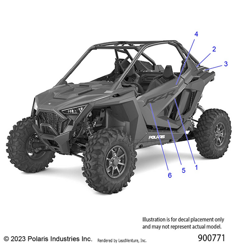 An Image of a Genuine Polaris Parts Schematic Diagram showing the schematic - BODY: DECALS GRAPHICS - 2021 POLARIS RZR PRO XP SPORT CA