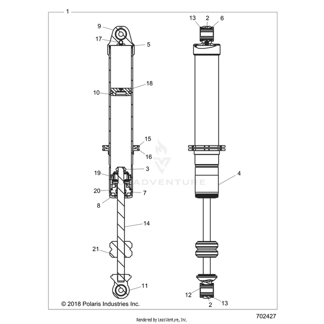 An Image of a Genuine Polaris Parts Schematic Diagram showing the schematic - SUSPENSION: FRONT SHOCK INTERNALS - 2017 POLARIS RZR S 900