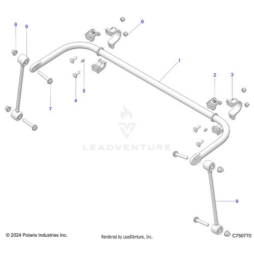 An Image of a Genuine Polaris Parts Schematic Diagram showing the schematic - SUSPENSION: REAR STABILIZER BAR - 2026 POLARIS RZR PRO XP 4 SPORT
