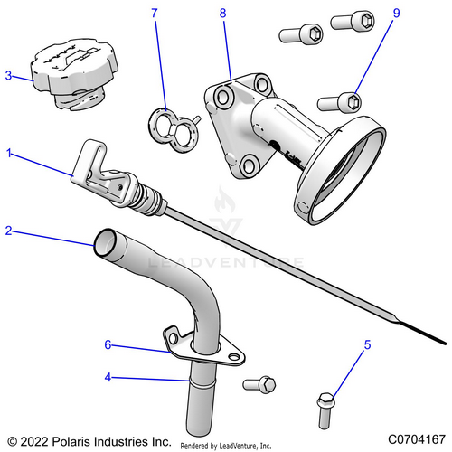 An Image of a Genuine Polaris Parts Schematic Diagram showing the schematic - ENGINE: OIL DIPSTICK - 2025 POLARIS RZR TRAIL S 1000 ULTIMATE