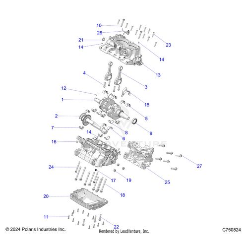 An Image of a Genuine Polaris Parts Schematic Diagram showing the schematic - ENGINE: CRANKCASE AND CRANKSHAFT - 2022 POLARIS RZR XP 4 1000 PREMIUM