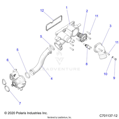 An Image of a Genuine Polaris Parts Schematic Diagram showing the schematic - ENGINE: WATERPUMP AND RELATED - 2022 POLARIS RZR PRO R 4 SPORT