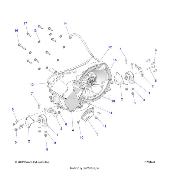 An Image of a Genuine Polaris Parts Schematic Diagram showing the schematic - DRIVE TRAIN: GEARCASE MAIN MOUNTING - 2024 POLARIS RZR PRO R ULTIMATE