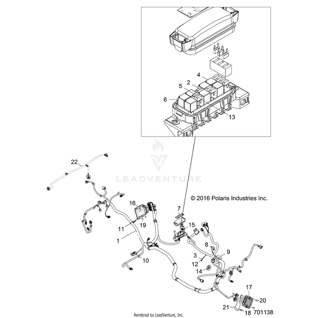 An Image of a Genuine Polaris Parts Schematic Diagram showing the schematic - ELECTRICAL: WIRE HARNESS - 2017 POLARIS RZR S 900