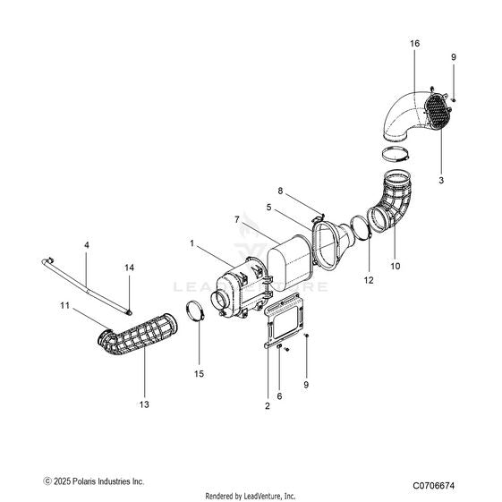 An Image of a Genuine Polaris Parts Schematic Diagram showing the schematic - ENGINE: AIR INTAKE - 2025 POLARIS RZR PRO R RACE