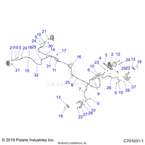 An Image of a Genuine Polaris Parts Schematic Diagram showing the schematic - BRAKES: BRAKE LINES AND MASTER CYLINDER - 2020 POLARIS RZR TRAIL 900
